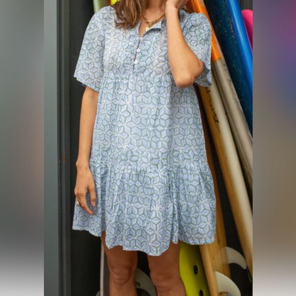 Marea Tiki Geo Cover up Dress in blue multi size xs - Picture 1 of 7